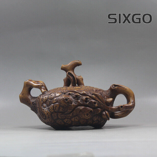 6.2”Chinese Yixing Zisha Pottery Old Duan Clay Handmade Peach Tree Stump Teapot