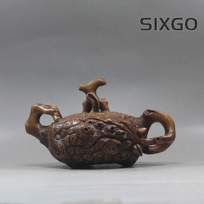 6.2”Chinese Yixing Zisha Pottery Old Duan Clay Handmade Peach Tree Stump Teapot
