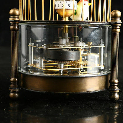 Exquisite Brass Mechanical Clock -birdcage Shape Two Bird Aroud Moving