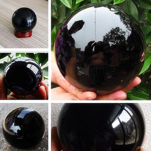 50-100MM Natural Black Obsidian Sphere Large Crystal Ball Healing Stone STAND