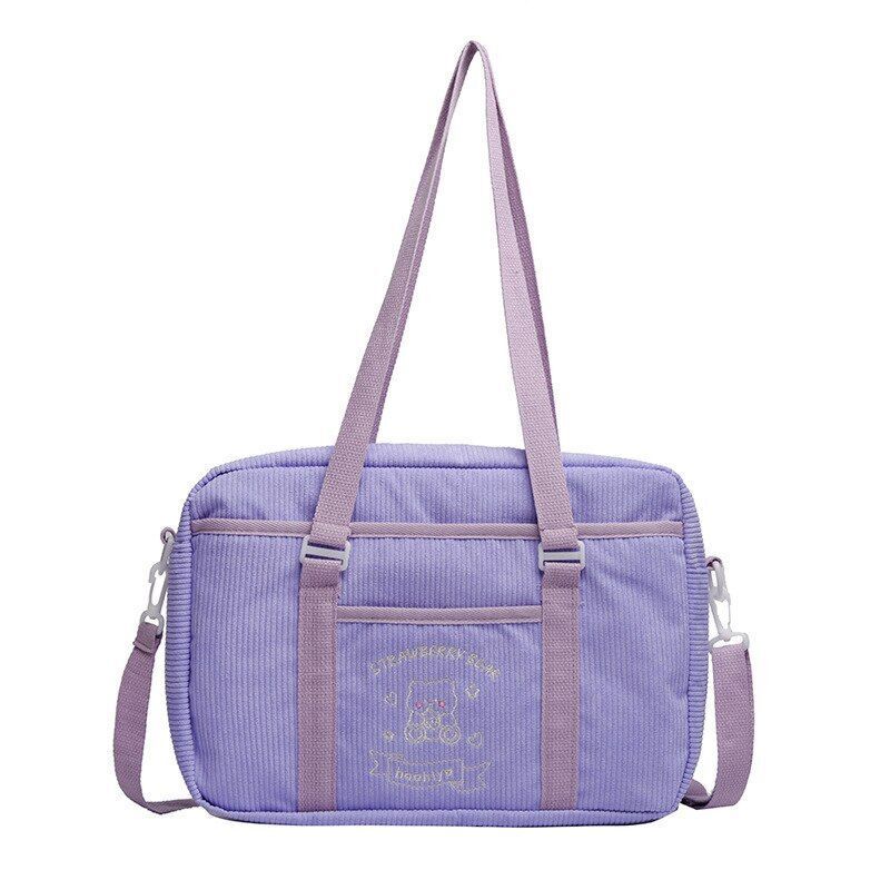 Shoulder Bag Corduroy Shopper Cartoon Embroidered Bear Letter Handbag 35*10*25CM