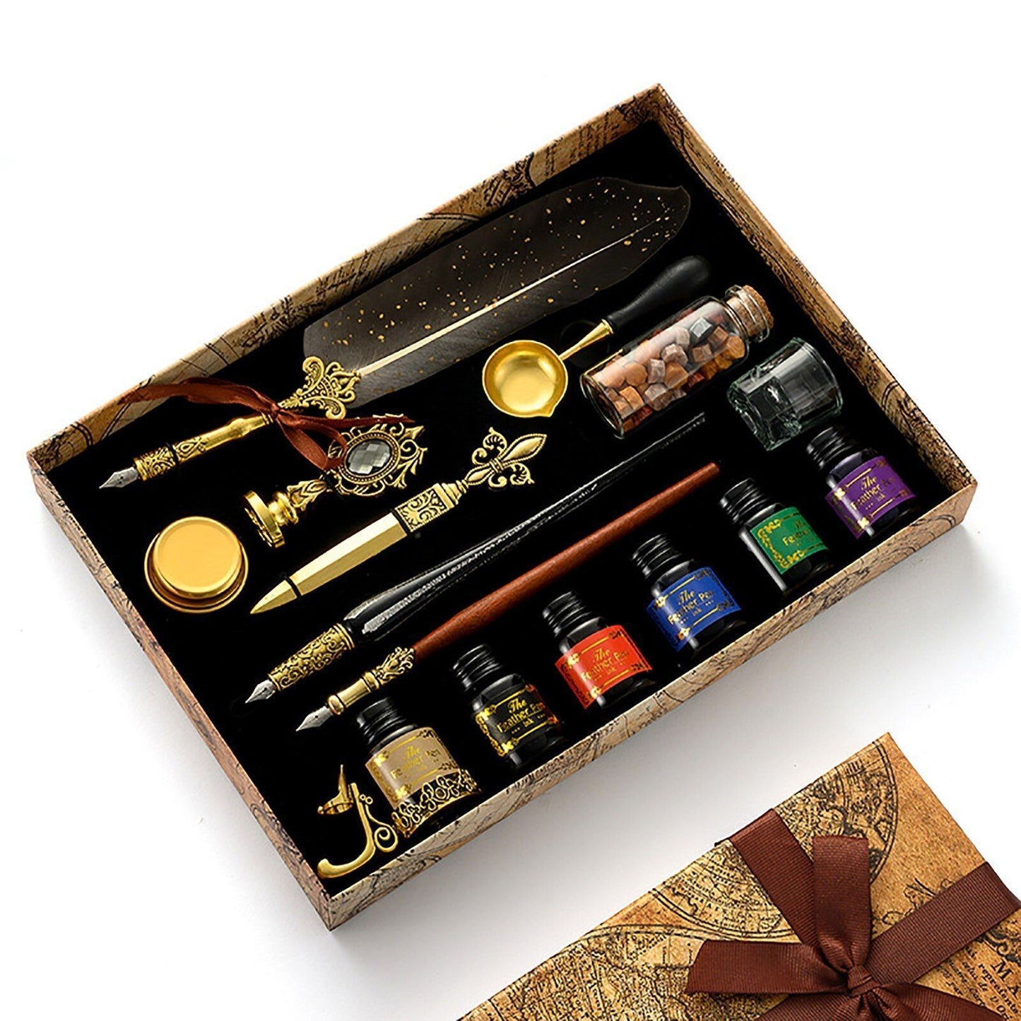 Wax Stamps Seal Feather Dip Quill Ink Gift Calligraphy Sealing Kits 2 3 Pen Sets