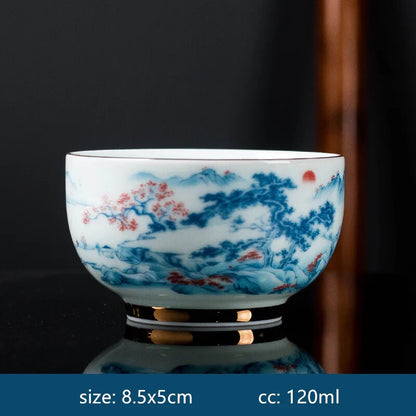 Ceramic Tea Cup Blue White Porcelain Portable Single Cup Home Handmade Teacup