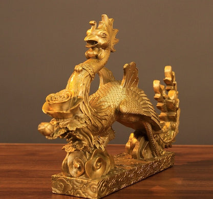 Chinese Feng Shui Brass Phoenix StatueSculpture Mascot Home Decor