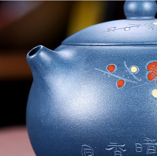 Wintersweet Carved Xishi Pot Real Yixing Zisha Republic Green Clay Tea Pot China