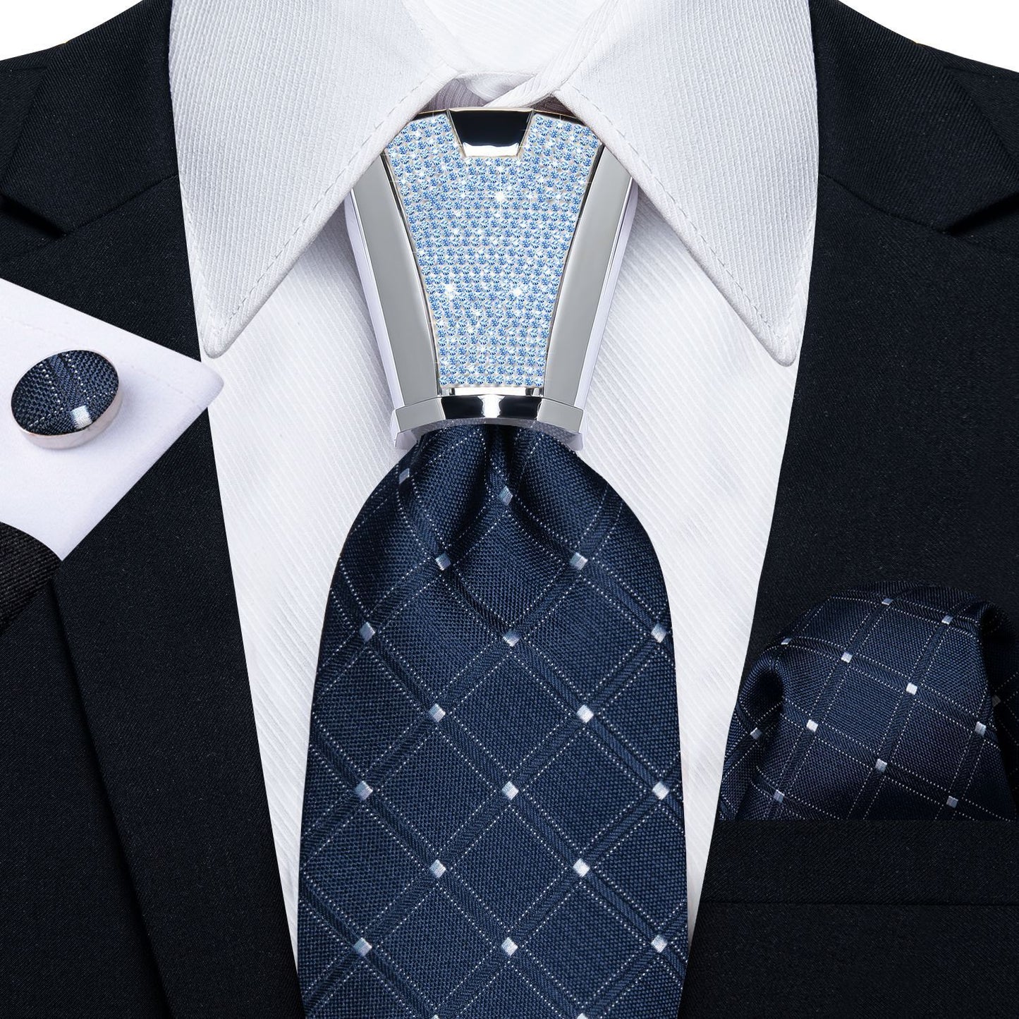 Men Necktie 3Pcs Luxury Striped Ties Cufflinks Pocket Square Wedding Accessories