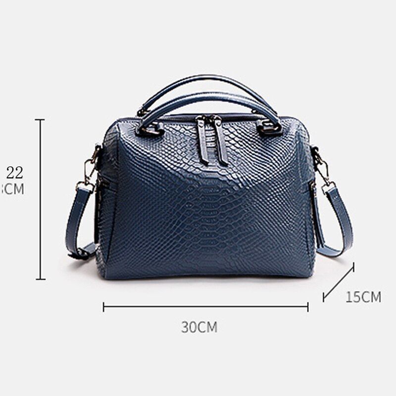 Crocodile Pattern Handbag Genuine Leather Elegant Shoulder Bag Wide Strap Totes