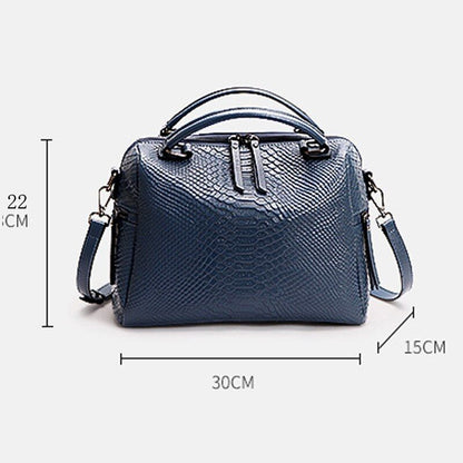 Crocodile Pattern Handbag Genuine Leather Elegant Shoulder Bag Wide Strap Totes
