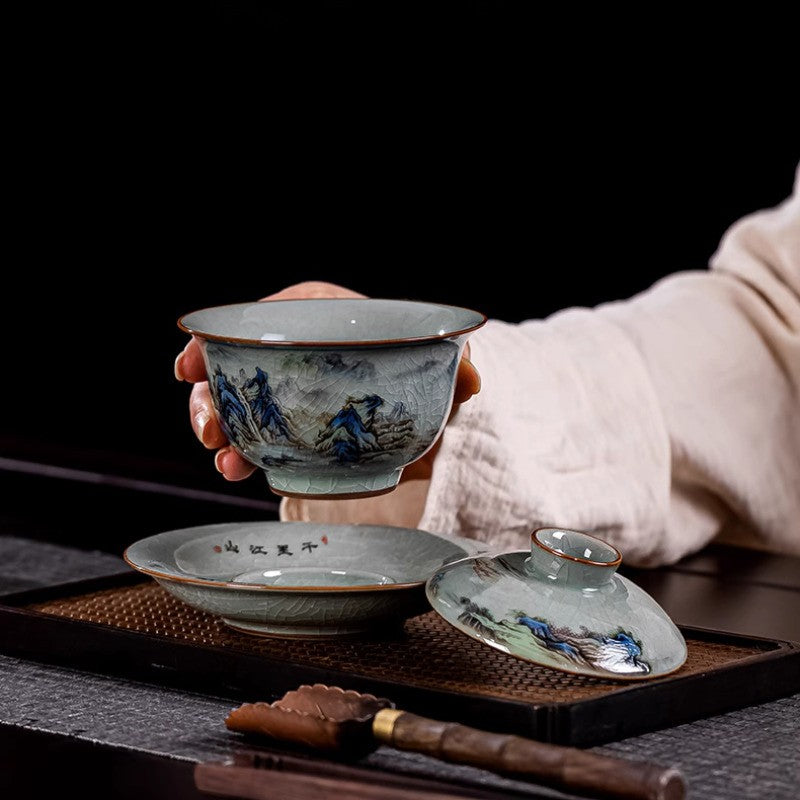 160ml Jingdezhen Ceramics Gaiwan Blue and White Tea Bowl Household Kungfu Teacup