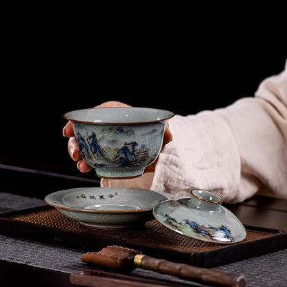 160ml Jingdezhen Ceramics Gaiwan Blue and White Tea Bowl Household Kungfu Teacup