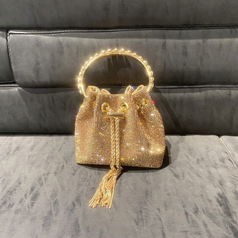 Tassel Evening Clutch Bag Women Crystal Bucket Purse Bridal Wedding Party