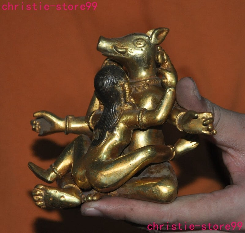 5.6" Tibet Buddhism bronze Gilt Yab-Yum Mandkesvara Hevajra Happy Buddha Statue
