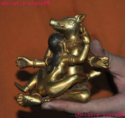 5.6" Tibet Buddhism bronze Gilt Yab-Yum Mandkesvara Hevajra Happy Buddha Statue