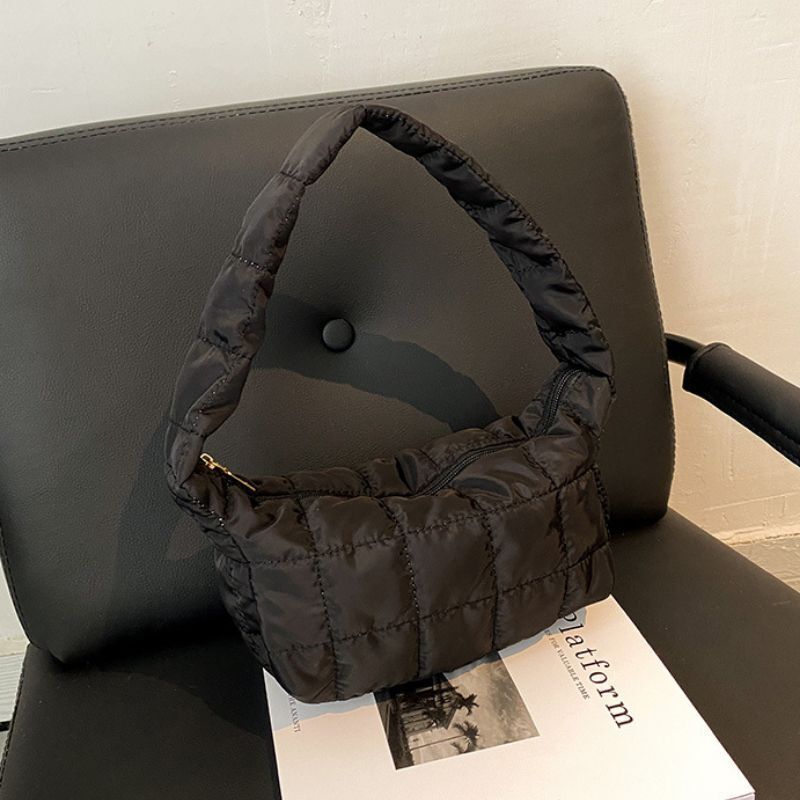 Folds Rhombus Embroidery Thread Underarm Bag Shoulder Bags Oxford Cloth Handbags