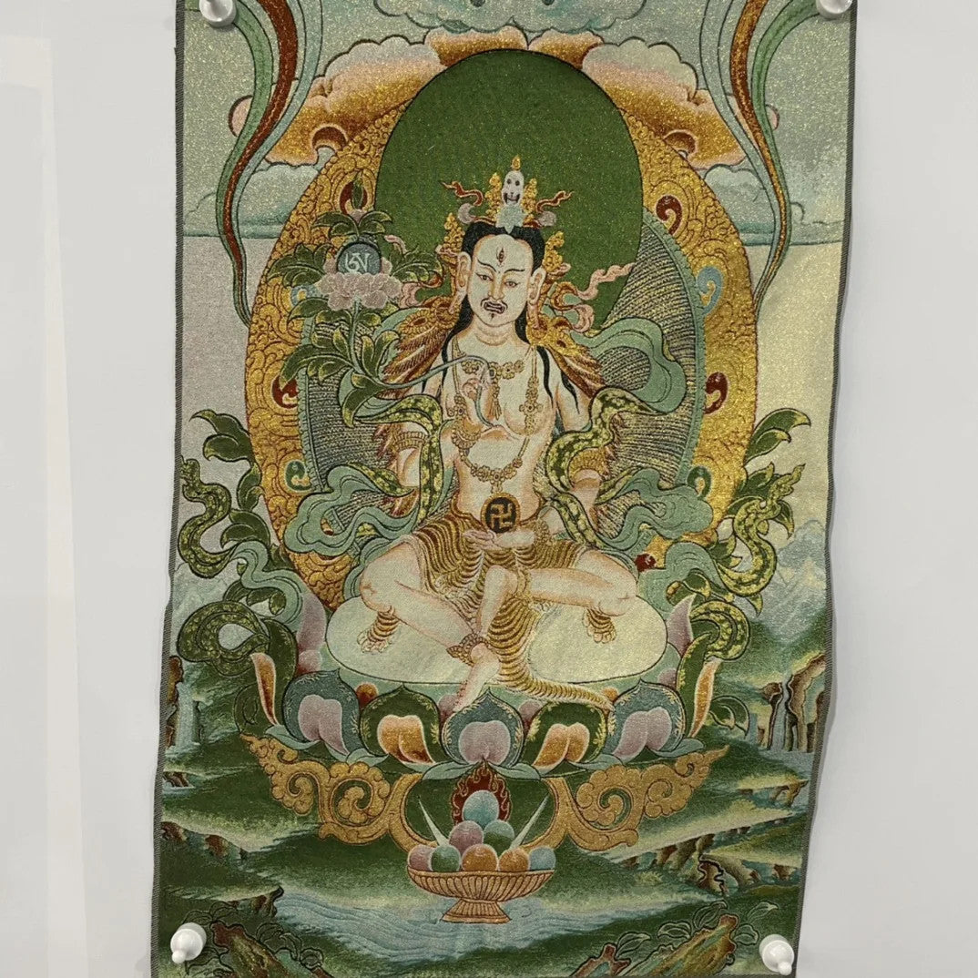 35" Embroidery Tibetan Buddhism Three-eyed Vajra Buddha Thangka Worship buddha