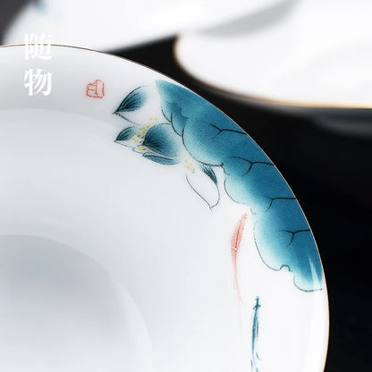 White Porcelain Three-color Gaide Town Tea Goat Fat Jade Bowl