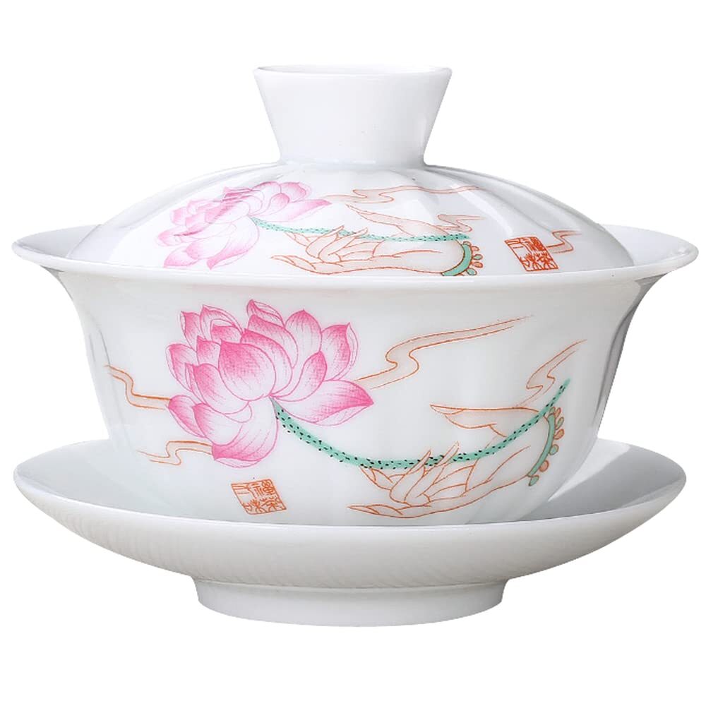 180ml Lotus Pattern Gaiwan Teacup Bowl Kung Fu Tea Set Porcelain Chinese Tea