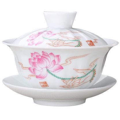 180ml Lotus Pattern Gaiwan Teacup Bowl Kung Fu Tea Set Porcelain Chinese Tea