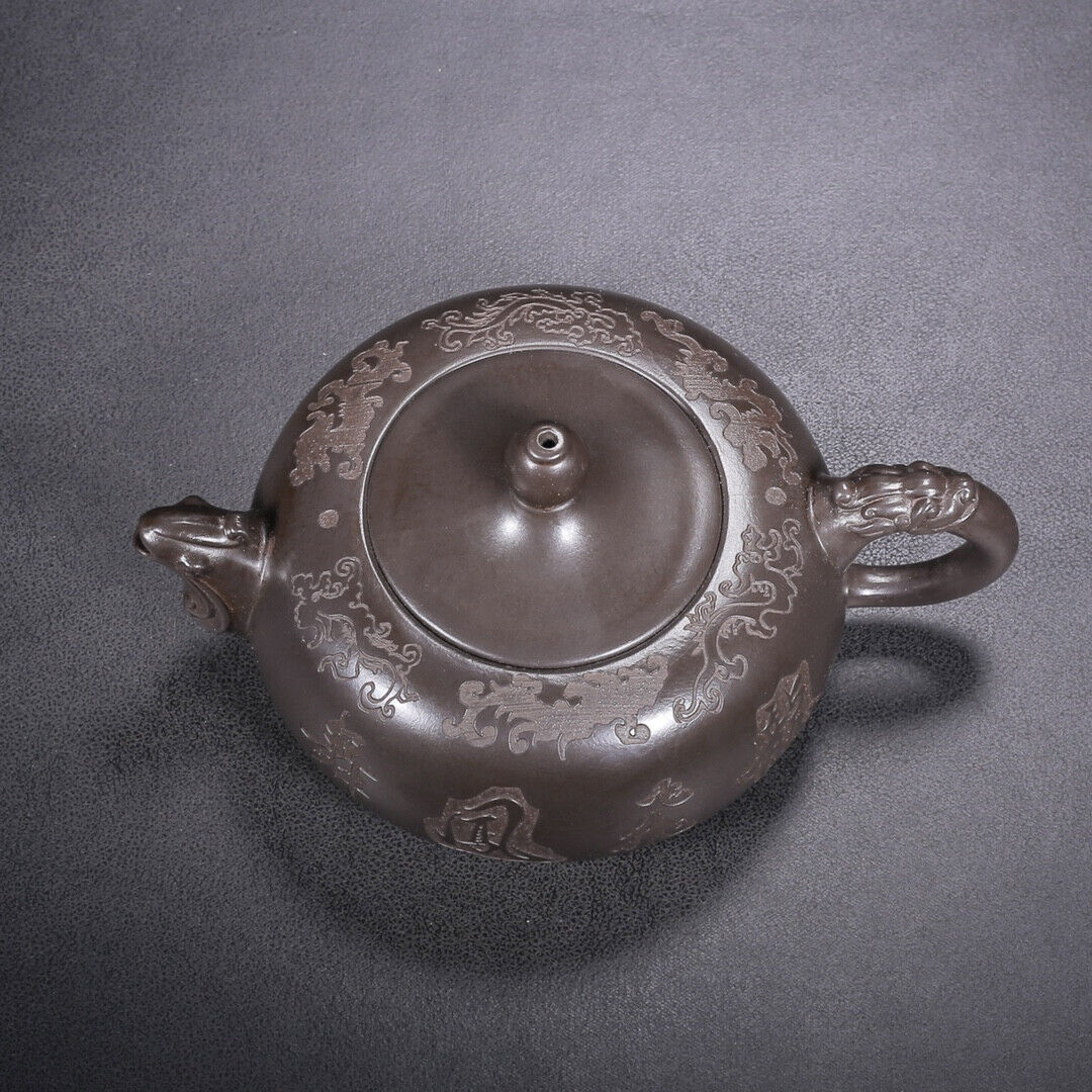 Chinese Yixing Zisha Clay Handmade Exquisite Teapot （龙飞凤舞 底款：周桂珍）