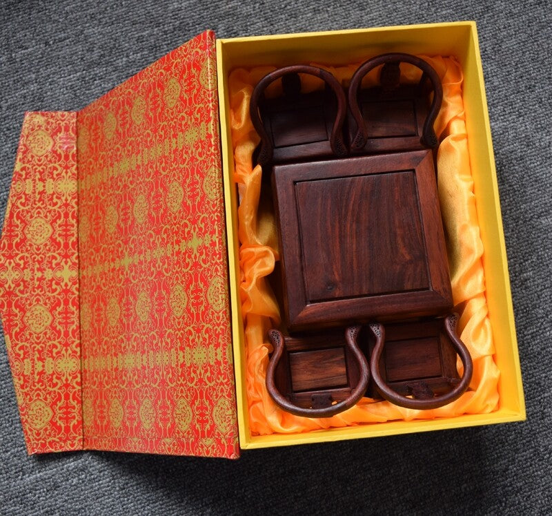 Chinese Mini Rosewood Display Miniature 1 Square Table 4 Chair Furniture Set