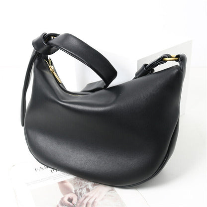 Draped Leather Shoulder Bag Crossbody Tote Hobo Purse Knotted Saddle Handbag