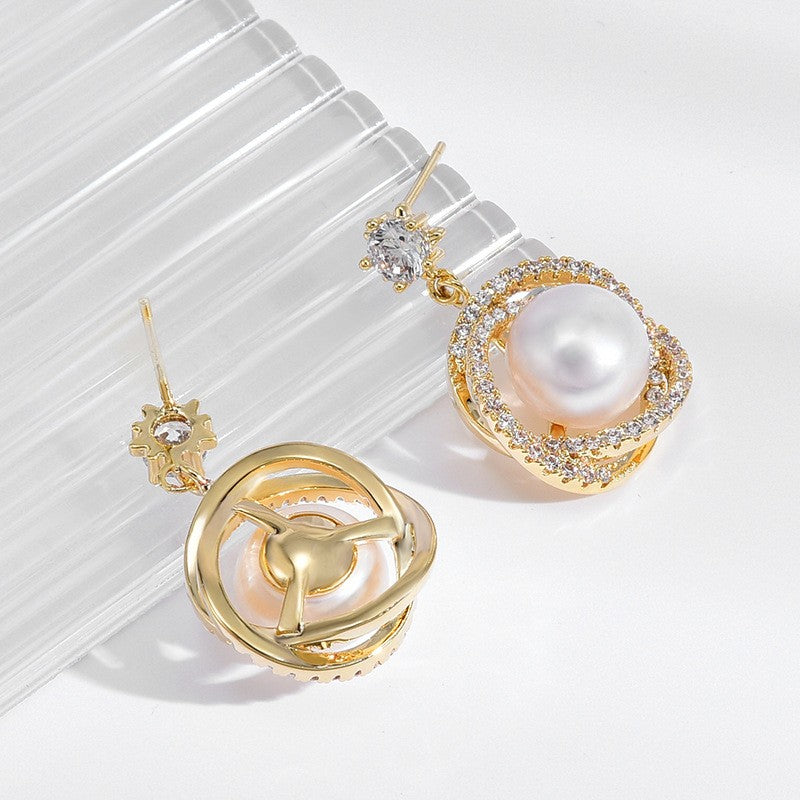 Fashion Freshwater pearl Flower Stud Earrings 14k Yellow Gold Plated S925