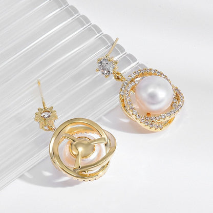 Fashion Freshwater pearl Flower Stud Earrings 14k Yellow Gold Plated S925