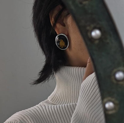 Handmade Lacquer Earrings Golden Bird Pattern New Chinese Minimalist Studs
