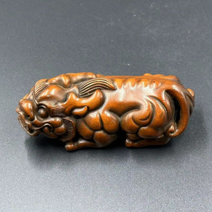 Antique Chinese Boxwood Carving Auspicious Beast Statue Figurine Christmas Gift