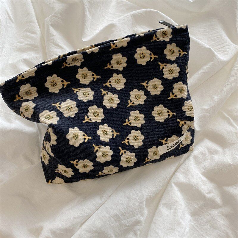 Corduroy Plaid Flower Cosmetic Lipstick Case Travel Makeup Bag 17*10*7/25*18*5CM