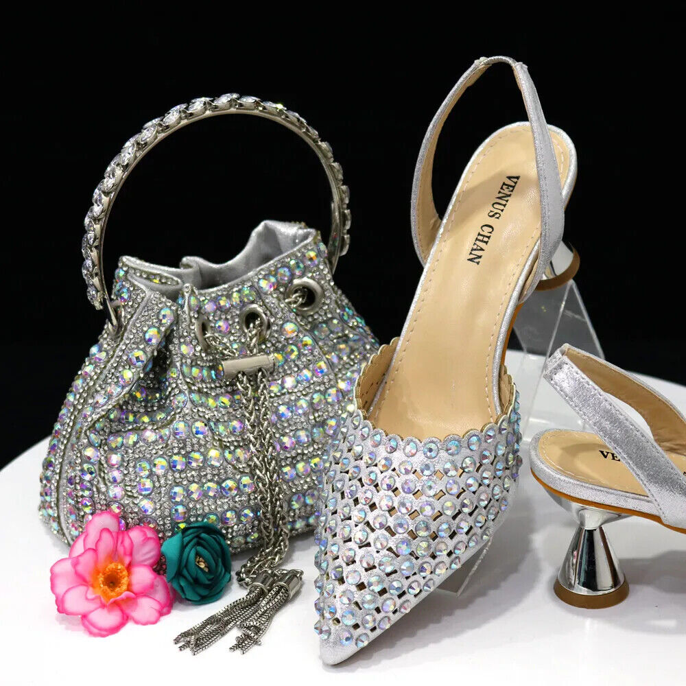 Pointed Toe Heels Women Party Wine Pumps Shoes Bags Matching Set