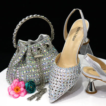 Pointed Toe Heels Women Party Wine Pumps Shoes Bags Matching Set