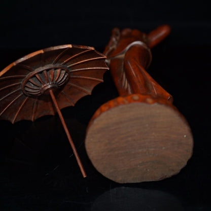 Ornament Boxwood carving Chinese traditional beauty holding umbrella girl statue