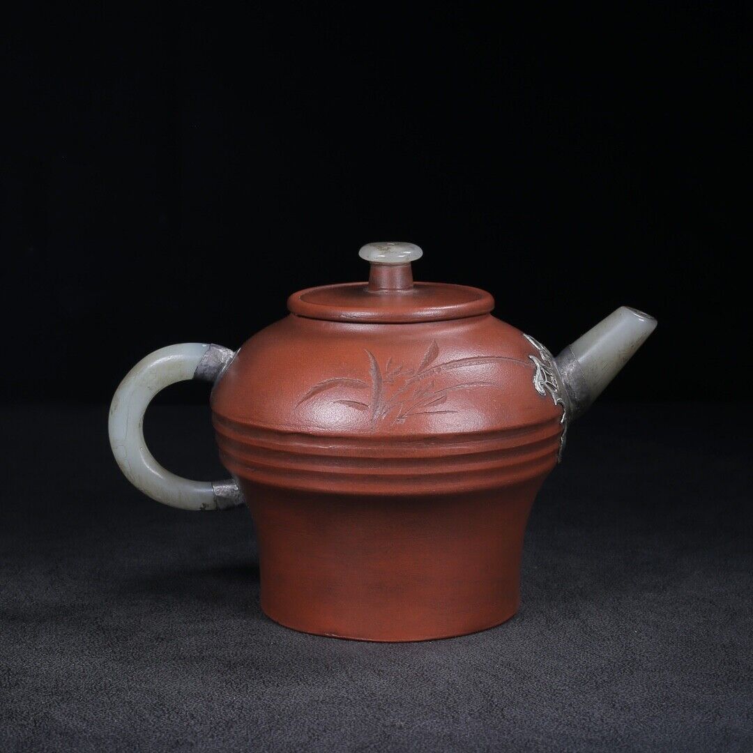 Chinese Yixing Zisha Clay Handmade Exquisite Teapot （镶玉 底款：杨彭年）