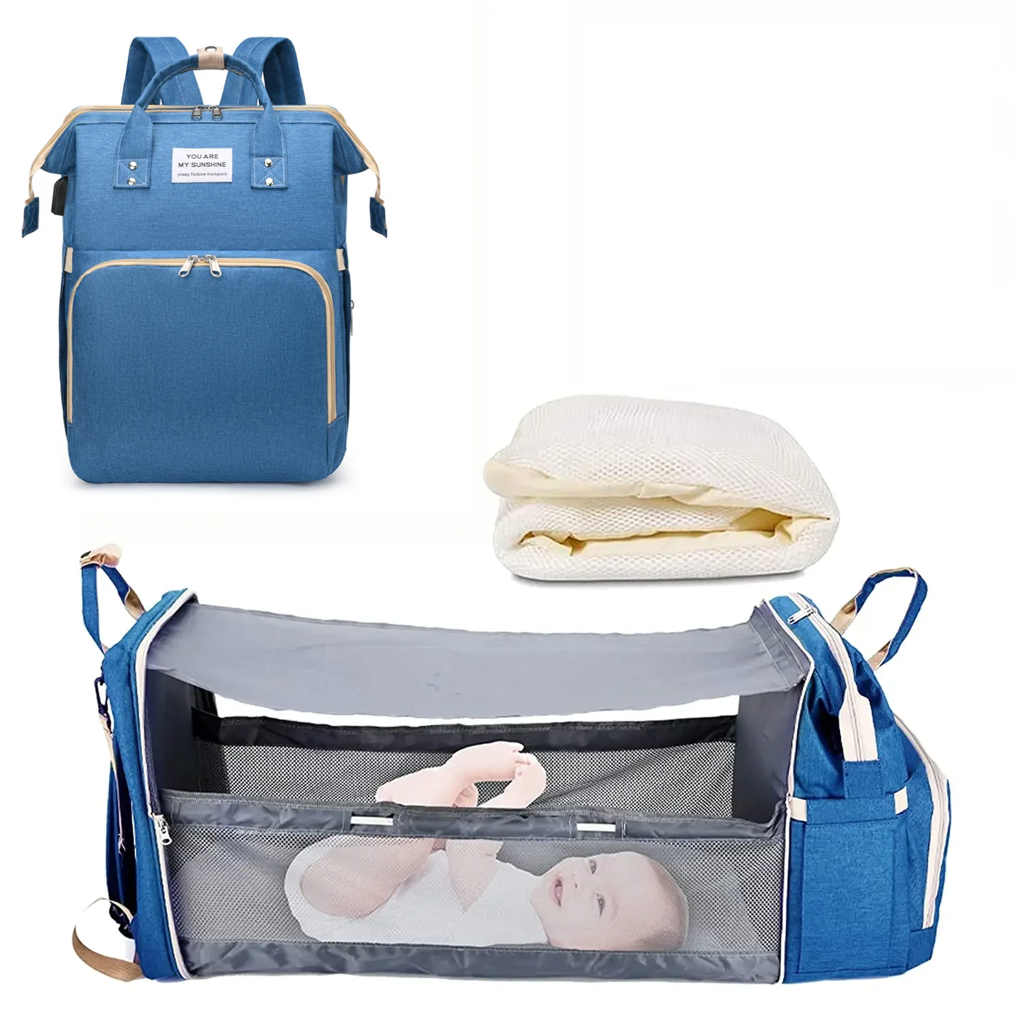 3-in-1 Baby Travel Diaper Bag with Foldable Bed