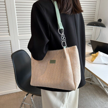 Large Shoulder Bag Straw Tote Purse Beach Handbag Underarm Polyester Satchel Bag
