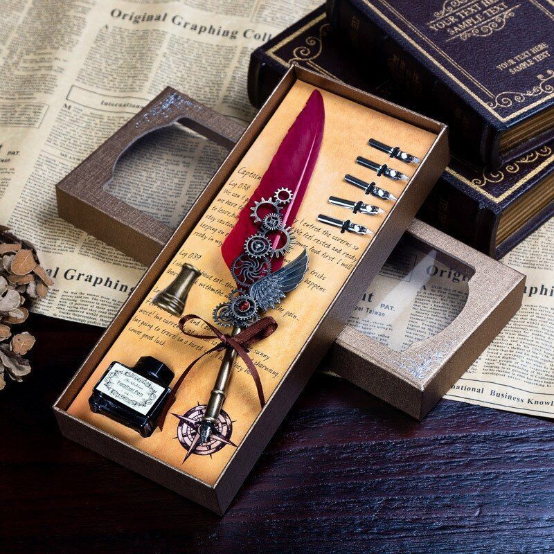Wax Stamps Seal Feather Dip Quill Ink Gift Calligraphy Sealing Kits 2 3 Pen Sets