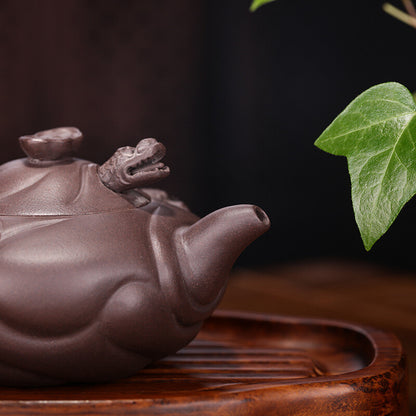 China Yixing Zisha Pottery Purple Clay Handmade 230cc Dragon Fish Teapot