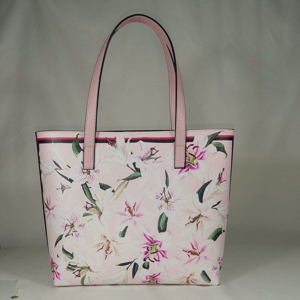 Floral Traveling Shoulder Bag Textured Leather Shopper Large Bag Women Handbags