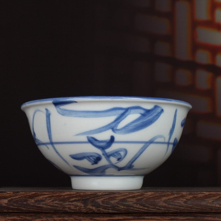 3.3" Collection Chinese Qing Blue-and-white Porcelain Folk Kiln Lines Cup 2
