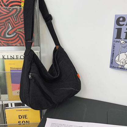 Oversized Canvas Slouchy Side Bag Textile Stylish Big Laptop Pouch Crossbody Bag