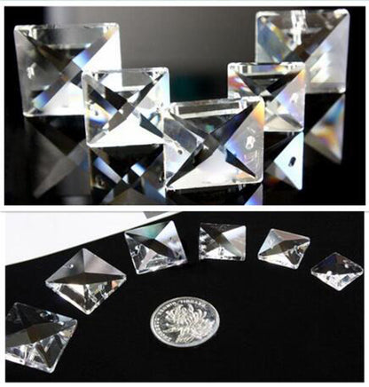 150pcs 14mm Clear Glass Square Crystal Beads Prisms Chandelier Lamp Chain Parts