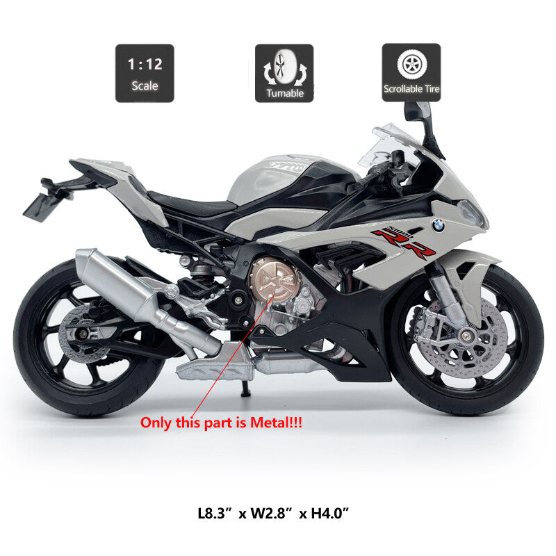 1/12 BMW S1000RR Motorcycle Model Diecast Toy Vehicle Boys Toys Kids Gifts Gray