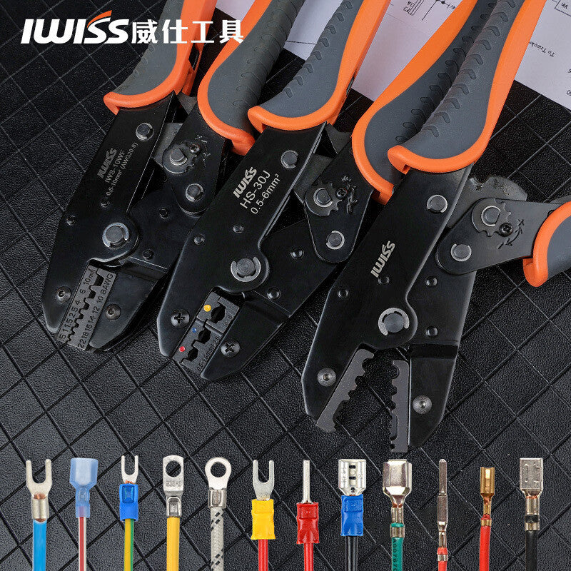 IWISS HS Series Ratchet Crimping Pliers Tube Type Insulated Bare Terminal Tool
