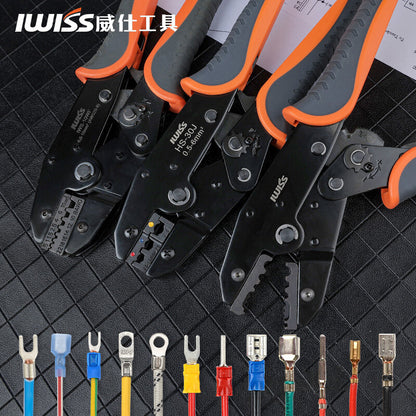 IWISS HS Series Ratchet Crimping Pliers Tube Type Insulated Bare Terminal Tool