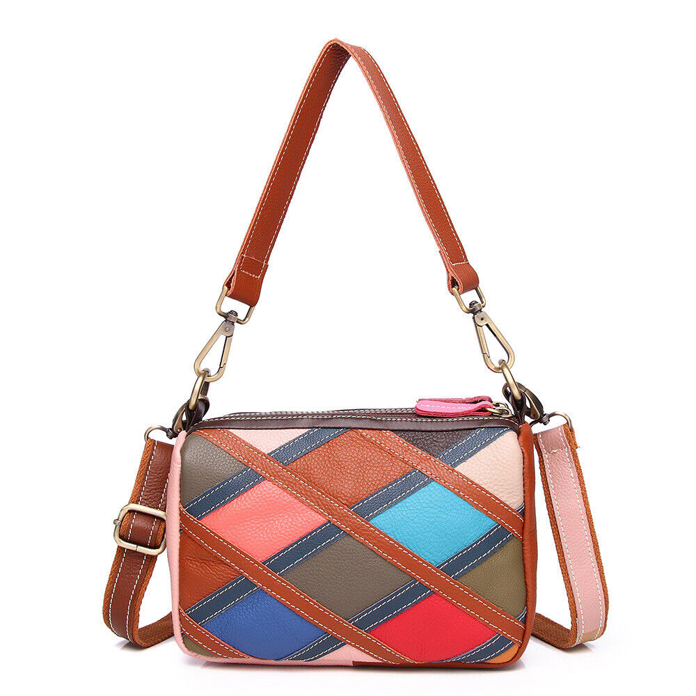 Real Leather Colorful (random) Patchwork Handbag Women's Tote Sling Shoulder Bag