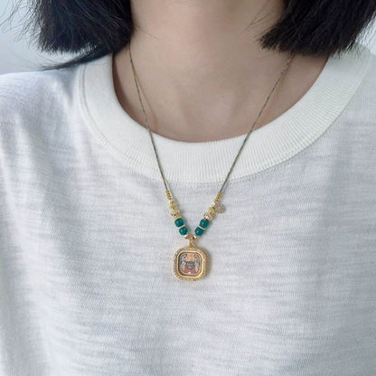 Tibetan Zajilamu Thangka Pendant Handwoven Necklace