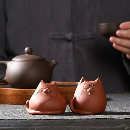 Mini Purple Sand Cat Tea Pet Ornaments Tea Set Handmade Tea Table Tea Ceremony
