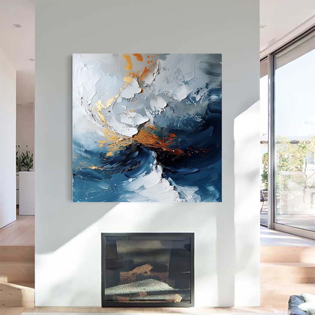 blue sea abstract oil painting hand painted on canvas Room Serenity 31in