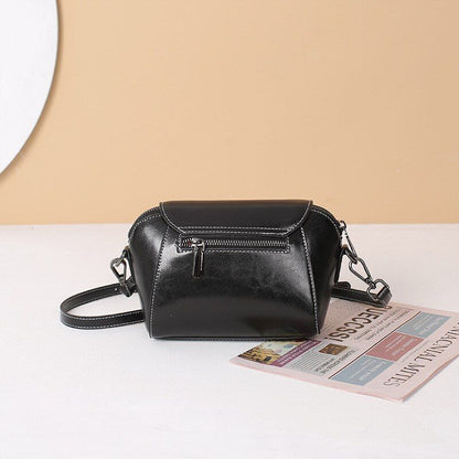 Wax Cowhide Leather Crossbody Small Bag Shoulder Shell Casual Purse Polyester
